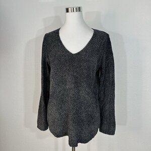 Spense Knits Sweater Womans XL V neck Soft Chenille Knit Black Stretch Comfort